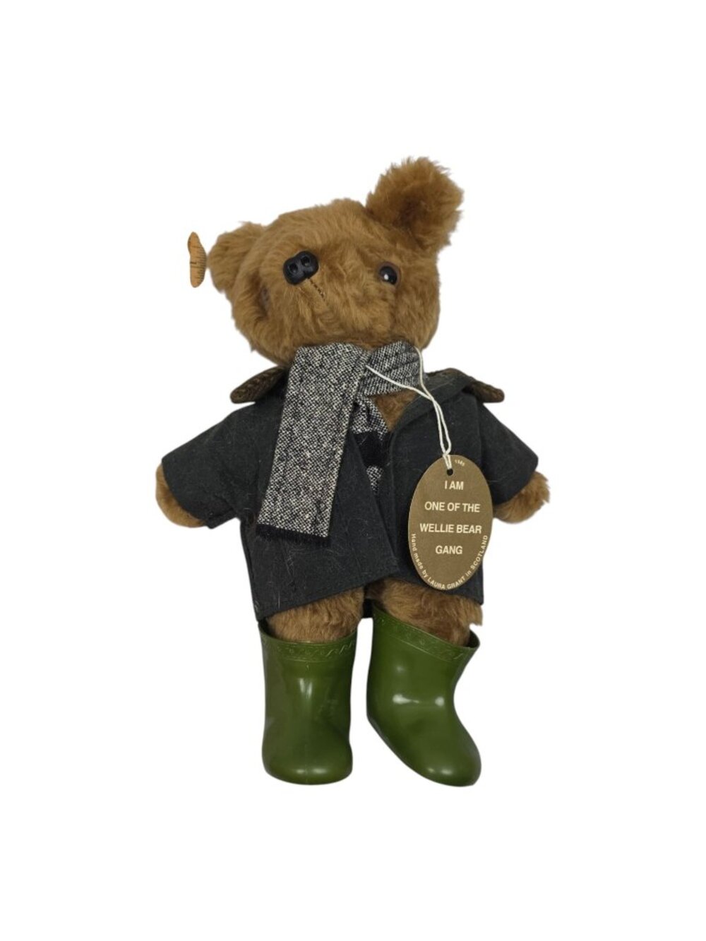 Wellie Bear Gang Plush Teddy With Coat Scarf & Green Boots Handmade Scotland